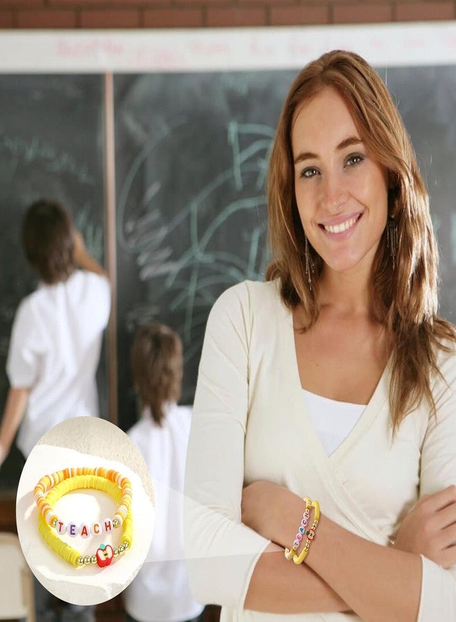 MEDOJO 18 Pcs Teacher Bracelet for Women Men Teacher Appreciation Present Color Elastic Clay Bracelet - Image 2